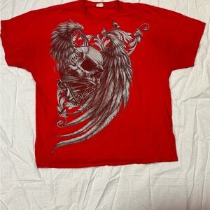 Ed Hardy Red Graphic Tee with Skull and Wings